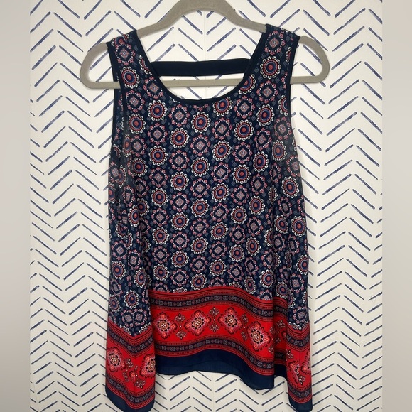 Zac & Rachel Tops - Zac and Rachel Boho Flowy Sleeveless Top Red Blue Geometric Size Medium